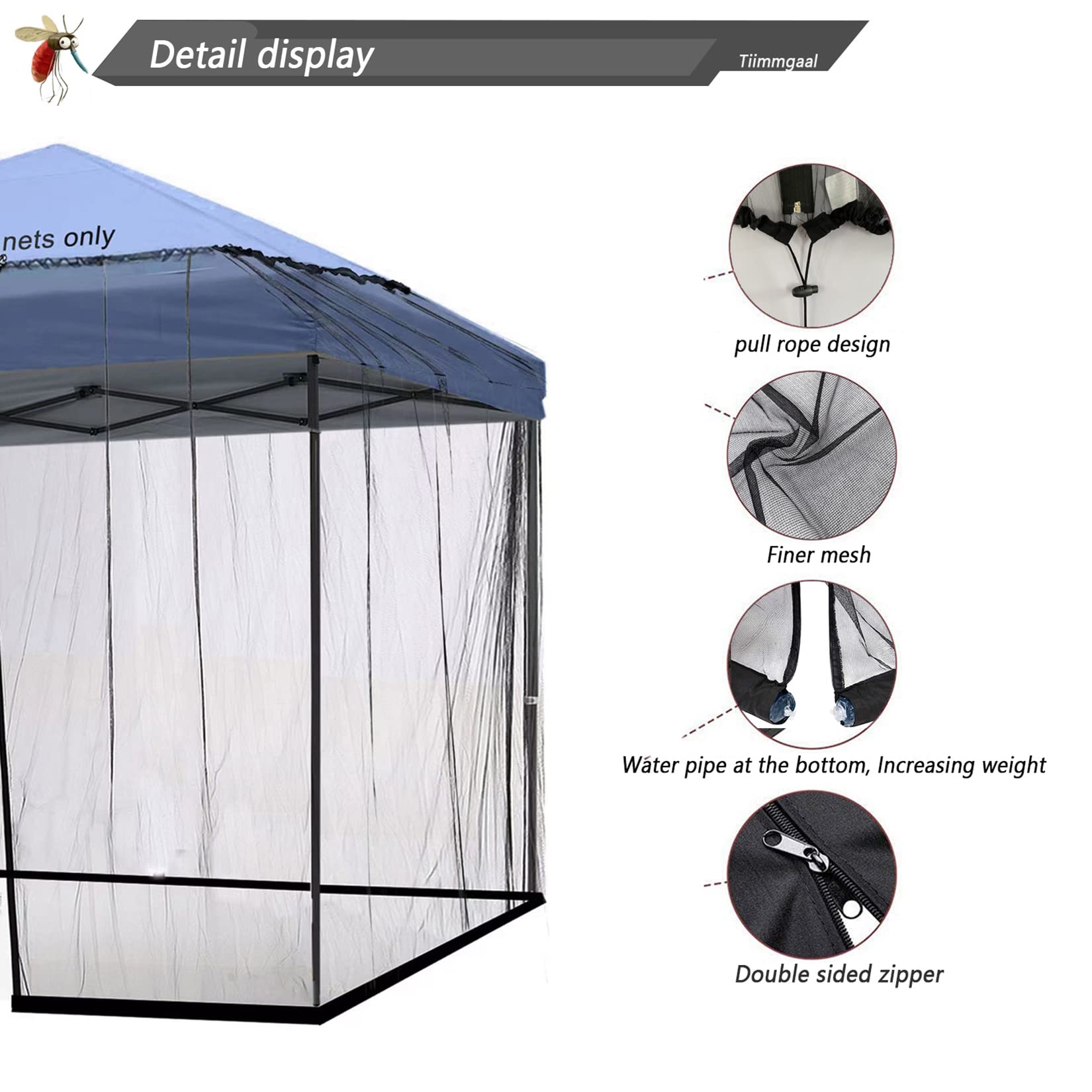 10x10 Mosquito Netting for Patio Canopy Tent/Pop Up Canopy Tent,Double Door Side Screen Easy