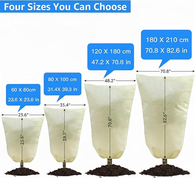 MIXC 4 Packs 2 Size Plant Covers Freeze Protection, Winter Plant Cover Cold Weather Tree Frost Cloth Warm Blankets Shrub Covers for Outdoor Plant (32''×39''+47''×71'')