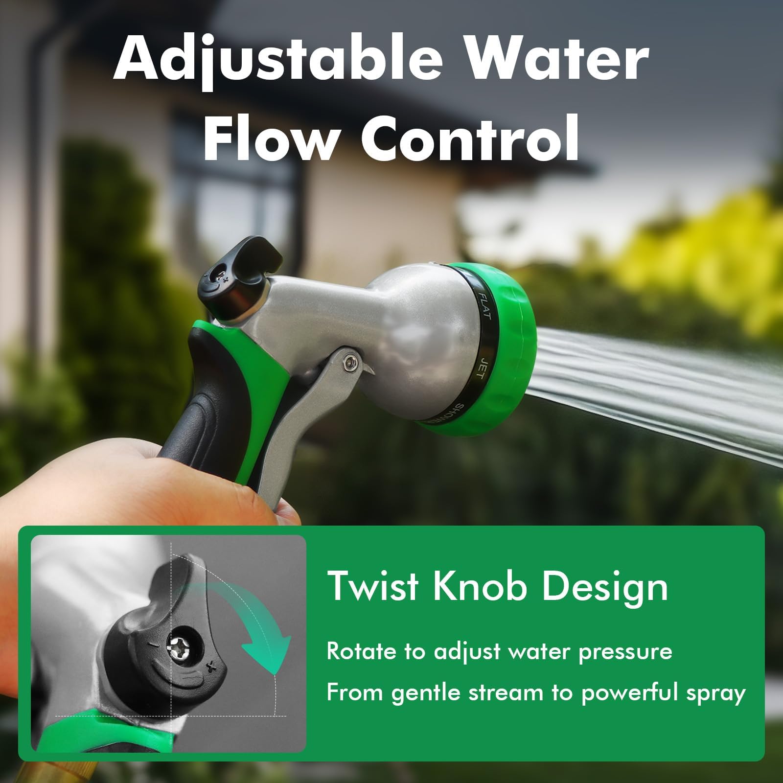RESTMO Garden Hose Nozzle, Heavy Duty Metal Water Hose Nozzle with 7 Adjustable Spray Patterns