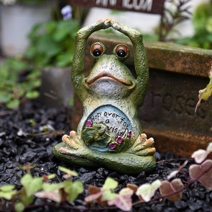 OwMell Frog Statue for Garden, Green Frog Figurine for Outdoor Decor Yard and Garden Decoration Resin Sculpture 6 Inches - Yoga