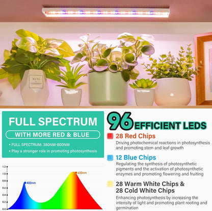 FOXGARDEN Grow Light Strip, Red Blue White Full Spectrum Plant Light for Indoor Plants, 96 LED Bright Grow Lamp with Auto On/Off Timer 4/8/12H, 4 Dimmable Brightness