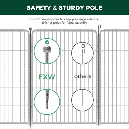 FXW Garden Fence Outdoor for The Yard – 40in(H) x 72.9ft(L) Heavy Duty Metal Animal Barrier for Dog and Rabbit, Decorative Dog Fence, 32 Panels, Silver