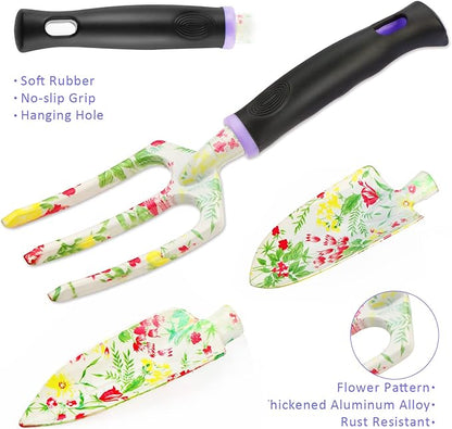 JUMPHIGH Gardening Tool Set, 10 PCS Heavy Duty Aluminum Garden Kit Floral Gardening Gifts for Women, Garden Hand Tools with Non-Slip Rubber Handle, Kneeling Pad, Garden Gloves and Storage Tote Bag