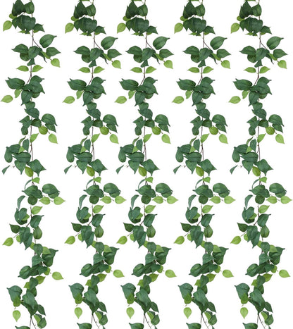 mizii 5 Pack 365" Artificial Scindaps Vines Garland Fake Vine with Silk Green Leaves Faux Hanging Plants Greenery Decoration for Bedroom Wall Party Wedding Room Home Decor
