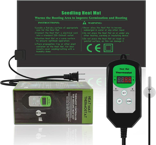Seedling Heat Mat with Thermostat 40-108 Degrees Fahrenheit Warming Pad, Warm Hydroponic Heating Pad with Controller for Germination, 10" x 20.75" UL & MET-Certified