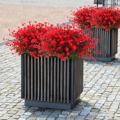 Fake Greenery Boxwood Plant Outdoor Artificial Flowers UV Resistant Fake Boxwood Plastic Plants Greenery Shrubs for Summer Indoor Outdoor Garden Patio Window Box Kitchen Home Decor(Red)