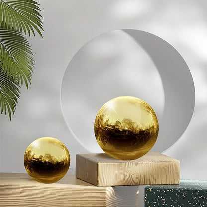 uxcell 2 Pcs Gazing Globe Decor Ball 2.5 Inch 63mm Reflective Garden Sphere Hollow Ball, Seamless Stainless Steel Gazing Ball, Smooth Mirror Globe for Garden Home Decor, Gold Tone