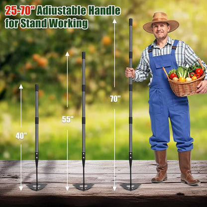 Hardened Hollow Hoe with Long Handle 48 inch Heavy Duty Garden Hoe Tool - Ergonomic Weeding Tool for Lawn, Yard & Farm, Rust-Resistant Steel with Comfort Grip, Easy Adjust & Storage