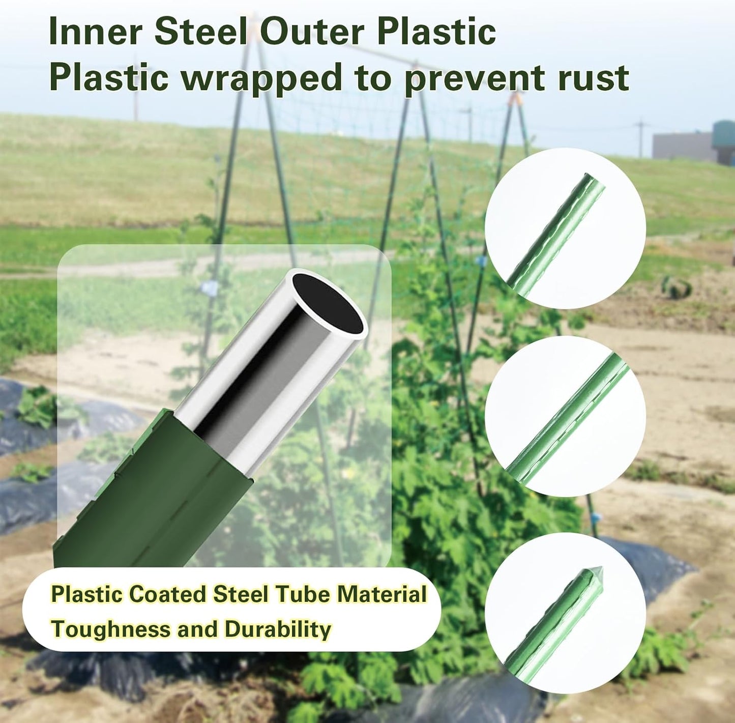 Garden Stakes 4ft, Metal Plant Stakes 48 inch, Sturdy Plant Support for Climbing Plants, Tomatoes, Beans, Cucumbers, Peppers, Flowers, Potted, Strengthen and Stem to Grow Better