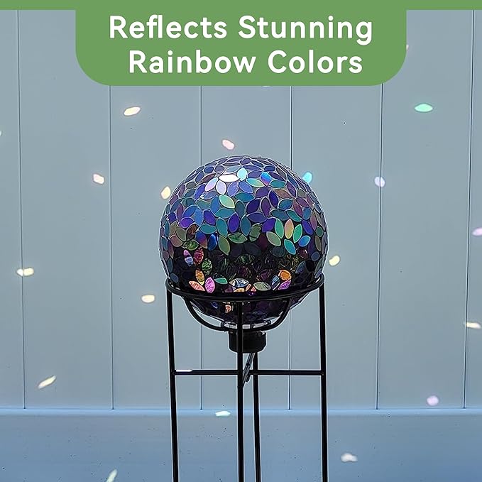 Lily's Home Colorful Mosaic Glass Gazing Ball, Designed with a Stunning Holographic Petal Mosaic Pattern to Bring Color to Any Home and Garden, Silver & Purple (10 Inches Dia.)