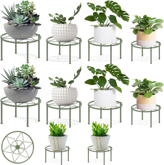 Metal Plant Stands, Anti-Rust Iron Flower Pot Stand, Heavy Duty Plant Pot Shelf, Decoration Racks for Home Indoor and Outdoor 10 Pcs (Green)