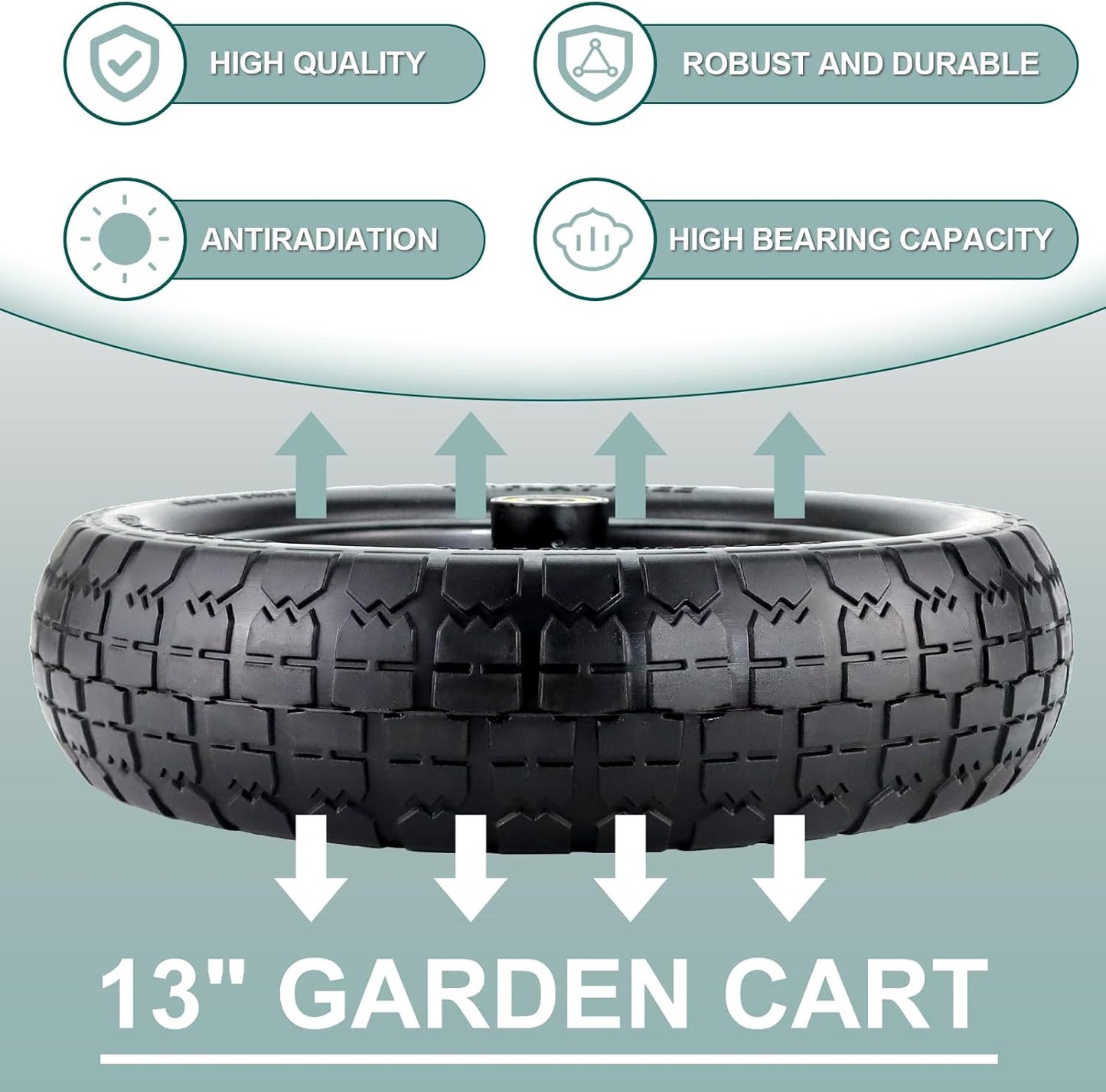 13"Garden Cart Tire Replacement for 13" Flat-Free Tire and Wheel with 5/8" Axle Borehole, 2.1" Offset Hub, 3.15" Wide Tires Used for Wheelbarrow Garden Cart and Trolleys, 4-Pack by Cenipar