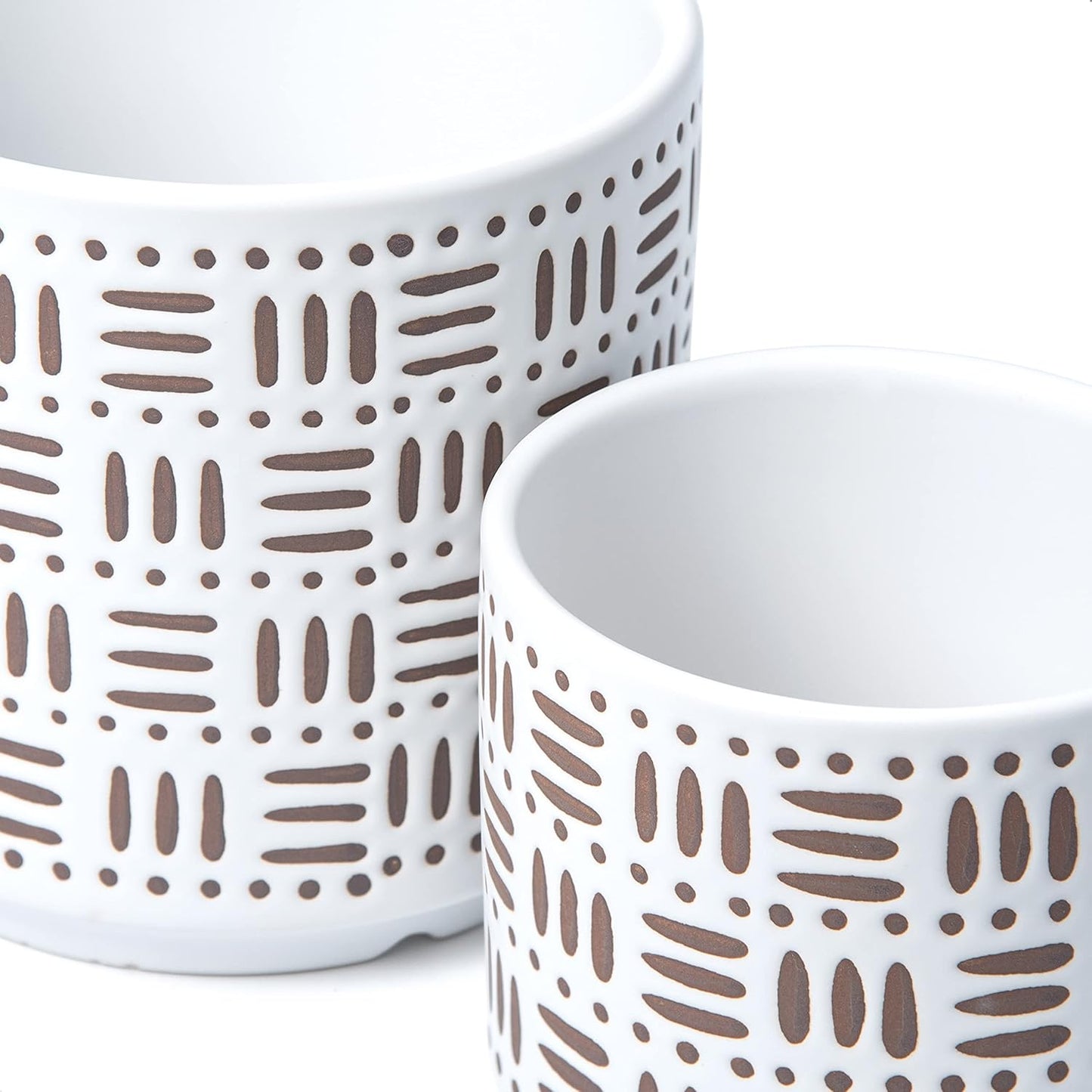 D'vine Dev Set of 2 Ceramic Planter Pots with Drainage Hole and Saucer, 4.5 Inch Plant Pots for Plants Indoor Houseplants, White, 99-Z-F-1-V