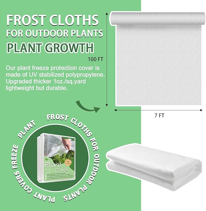 Plant Covers Freeze Protection, 7'x 100' Frost Cloth for Outdoor Plants, Winter Plant Cover for Frost Protection, Plant Blanket Floating Row Covers for Garden and Tree