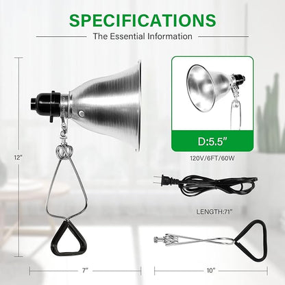 Simple Deluxe Clamp Lamp Light 60 Watt with 5.5 Inch Aluminum Reflector (no Bulb Included), 6 Feet Cord, 1 Pack, Black, New Version
