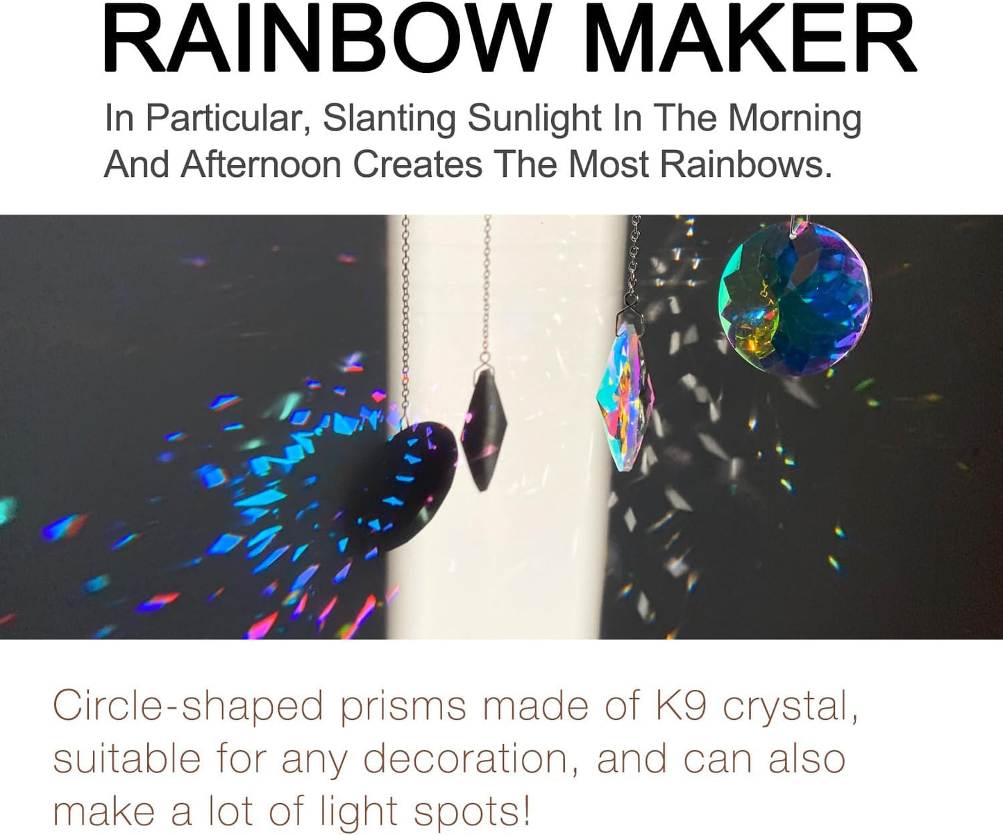 2PCS Circle Crystal Sun Catcher Prisms, STINO Hanging Suncatchers with Glass Prism, Rainbow Maker for Windows, Balcony, Kitchen, Garden Decoration (1, Circle ABColor 2Pcs)