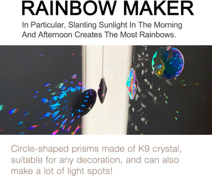 2PCS Circle Crystal Sun Catcher Prisms, STINO Hanging Suncatchers with Glass Prism, Rainbow Maker for Windows, Balcony, Kitchen, Garden Decoration (1, Circle ABColor 2Pcs)