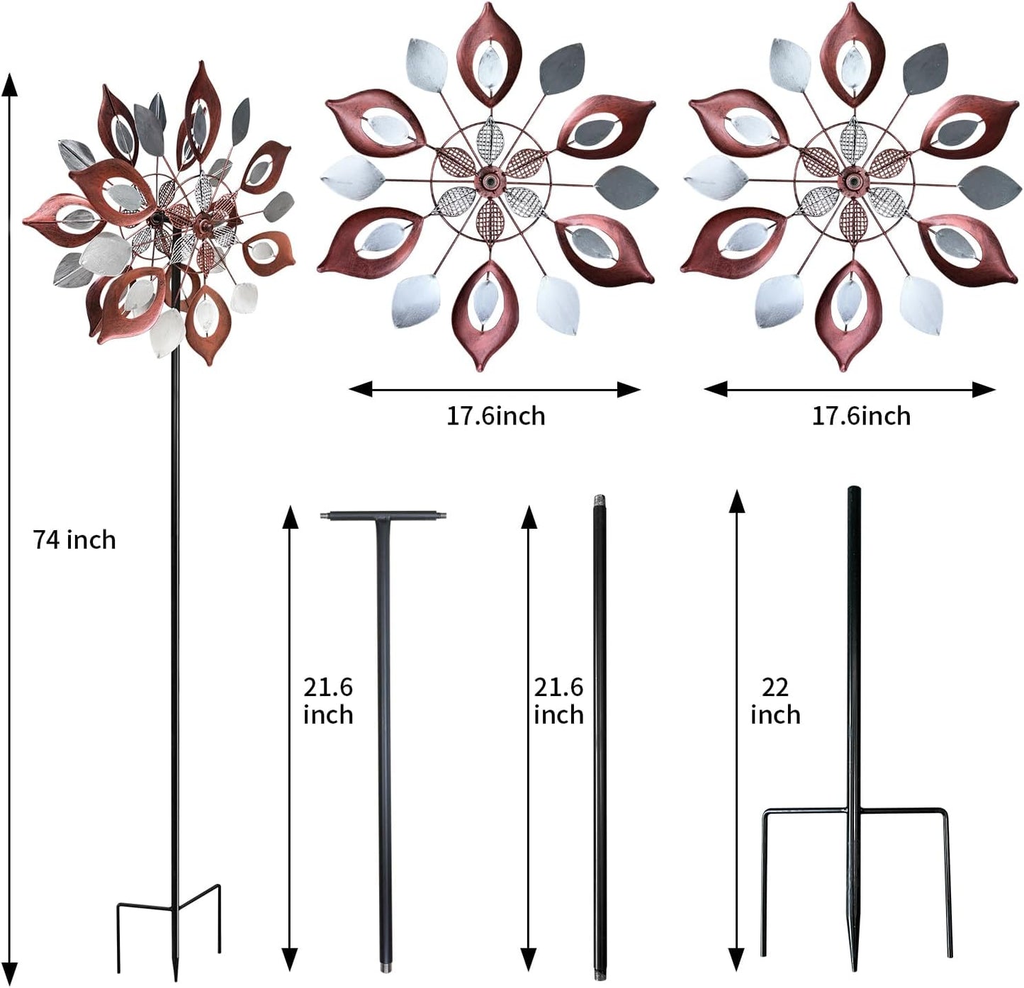 GUAGUA Classical Metal Wind Spinner Outdoor, 360 Degrees Swivel Wind Spinners for Yard and Garden, 74 in Wind Sculptures Willow Leaves Patio Decor (Red)
