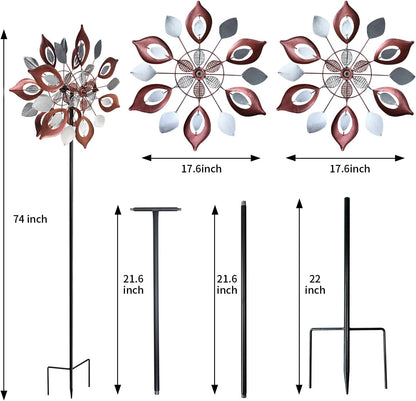 GUAGUA Classical Metal Wind Spinner Outdoor, 360 Degrees Swivel Wind Spinners for Yard and Garden, 74 in Wind Sculptures Willow Leaves Patio Decor (Red)