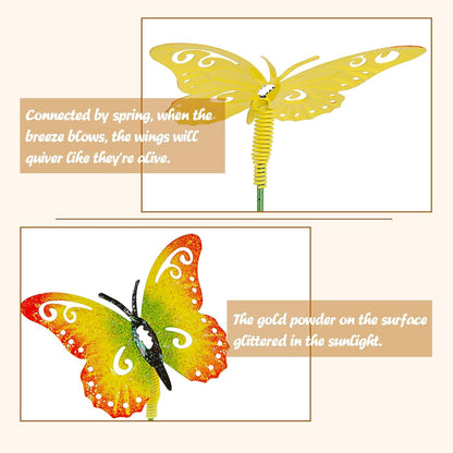 Juegoal 6 Pack Metal Yard Stakes Spring Decor, Outdoor Metal Colorful Butterfly Hummingbird & Bee Shaking Head Yard Art, Rust Proof Metal Plant Sticks for Yard Lawn Pathway Patio Ornaments