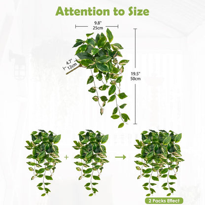 Oairse Artificial Hanging Plants Hanging Faux Pothos Vines Plants Fake Wall Plant Greenery Decor for Bedroom Bathroom Living Room Balcony Shelf Indoor Outdoor Décor