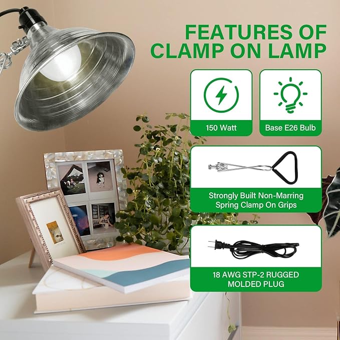 Simple Deluxe Clamp Lamp Light 150 Watt with 8.5 Inch Aluminum Reflector (no Bulb Included), 6 Feet Cord, 4 Pack, Black