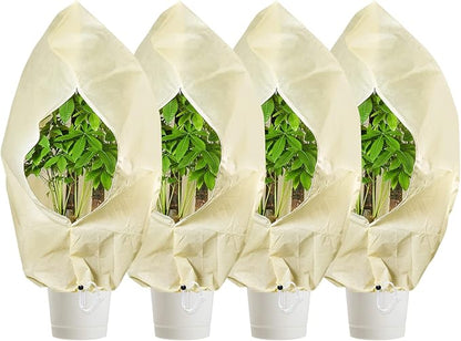 Bonviee 4 Packs Plant Covers Freeze Protection-47.24”×70.86” Large Tree Covers Frost Protection Blankets for Plants, Reusable Shrub Jakets Covers for Winter, with Drawstring & Zipper