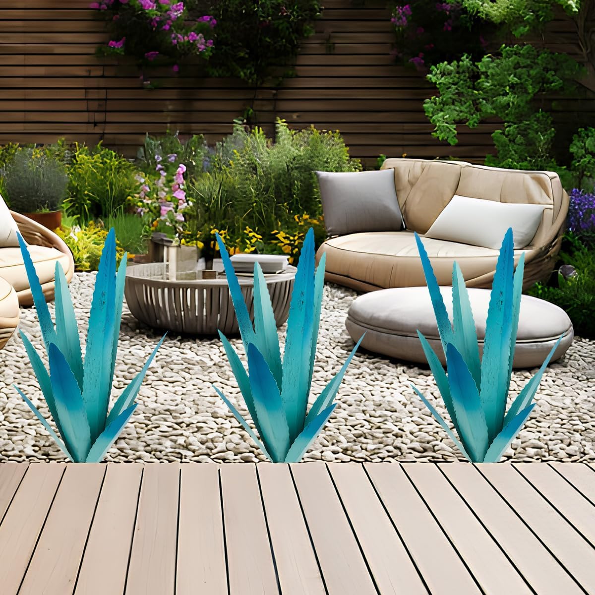 EROCK 2 Pcs Tequila Rustic Sculpture, Wind Resistant Metal Agave Plant Outdoor Home Decor, DIY Rustic Hand Painted Metal Agave Garden Art Plant Country Sculpture Statue Patio Stake Lawn Ornament Gift