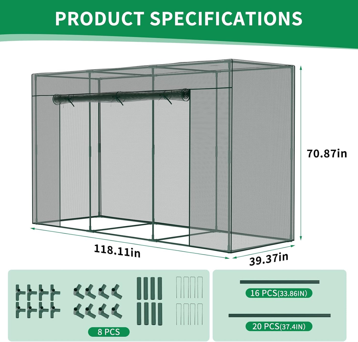 SUNYRISY Garden Plant Netting Crop Cage for Garden Raised Bed, 9.8 x 3.3 x 6 Ft Plant Cover Cage Protectors from Animal for Outdoor Plants with Frame and Zippered Door