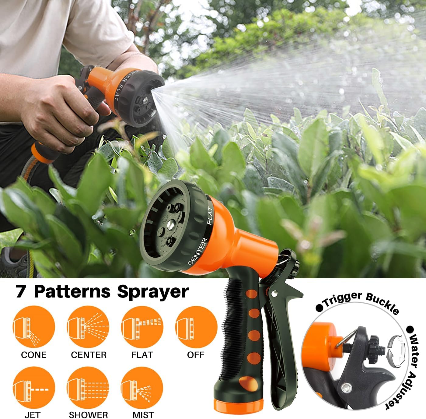 Coil Garden Hose 50 ft,3/8’’ Retractable EVA Coil Hose,Lightweight Recoil Garden Hose with Spray Nozzle, Spiral Water Hose for Boats, RV, House Cleaning, Yard, Gray Orange