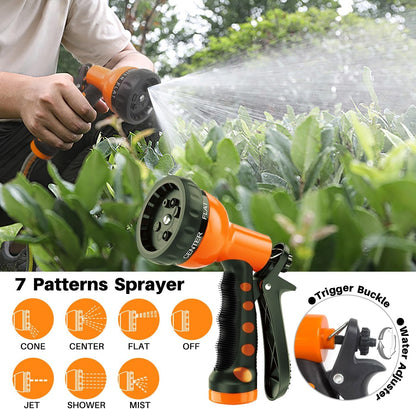 Coil Garden Hose 50 ft,3/8’’ Retractable EVA Coil Hose,Lightweight Recoil Garden Hose with Spray Nozzle, Spiral Water Hose for Boats, RV, House Cleaning, Yard, Gray Orange