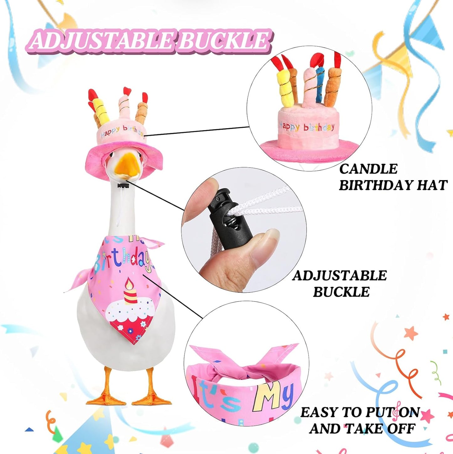 Porch Goose Outfits for 23" Plastic Porch Goose Birthday Outfit Goose Clothes for Cement Goose for Indoor Outdoor Garden Yard Lawn Patio Art Decor(Pink)