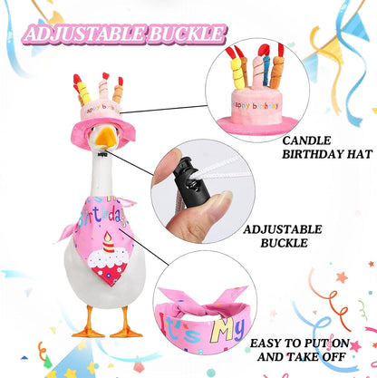 Porch Goose Outfits for 23" Plastic Porch Goose Birthday Outfit Goose Clothes for Cement Goose for Indoor Outdoor Garden Yard Lawn Patio Art Decor(Pink)