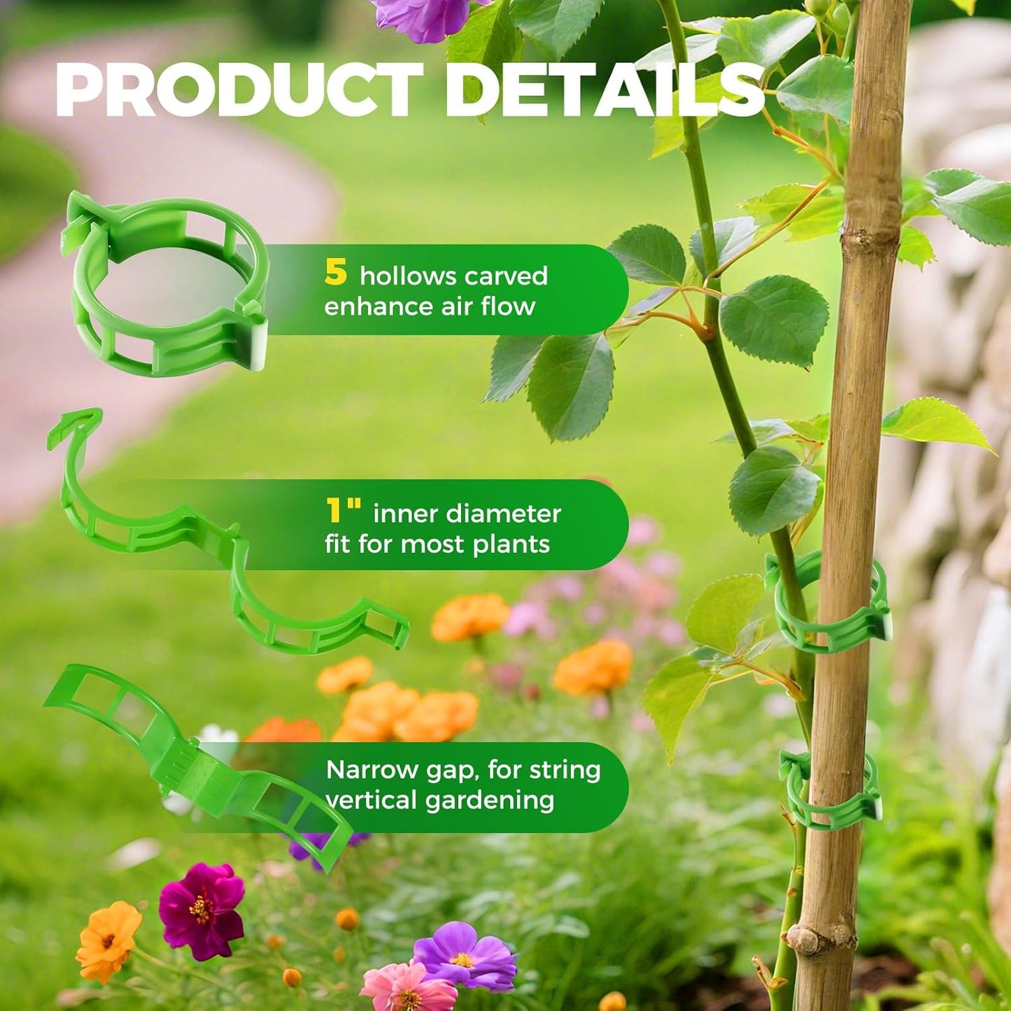 100 PCS Plant Support Clips, Reusable Garden Clips Secured Plastic Plant Clips for Climbing Plants, Tomato Clips for String Trellis Outdoor Indoor Plant Flowers Stem Vine Fixing Clips (Green)