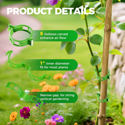 100 PCS Plant Support Clips, Reusable Garden Clips Secured Plastic Plant Clips for Climbing Plants, Tomato Clips for String Trellis Outdoor Indoor Plant Flowers Stem Vine Fixing Clips (Green)