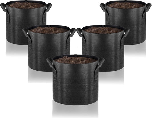 Gardenera Heavy Duty Aeration Fabric Pots - 5 Gallon Premium Grow Bags for Gardening, Durable and Reusable Fabric Material for Year-Round Planting - Set of 5