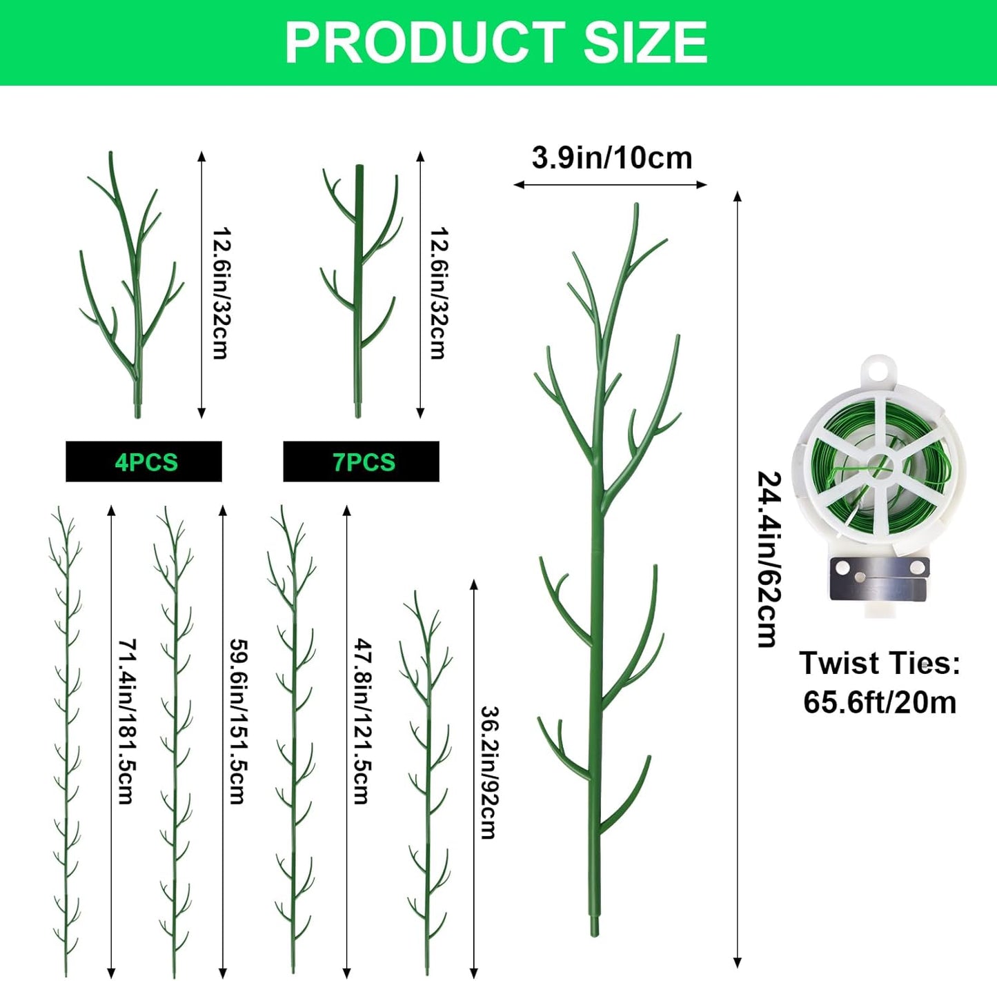 11 Pack Monstera Plant Support - 71.4" Plant Support Stakes for Indoor Plants Sticks Support Tall Indoor Plant Stakes with Twist Ties Stackable Plant Stem Support for Monstera Plants