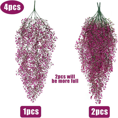 RECUTMS 4Pcs Fake Ferns Artificial Hanging Plants with 30 LED Lights Ivy Flowers Large Faux Hanging Plant for Indoor Outdoor Room Garden Porch Wedding Party Decorations (Fuchsia)