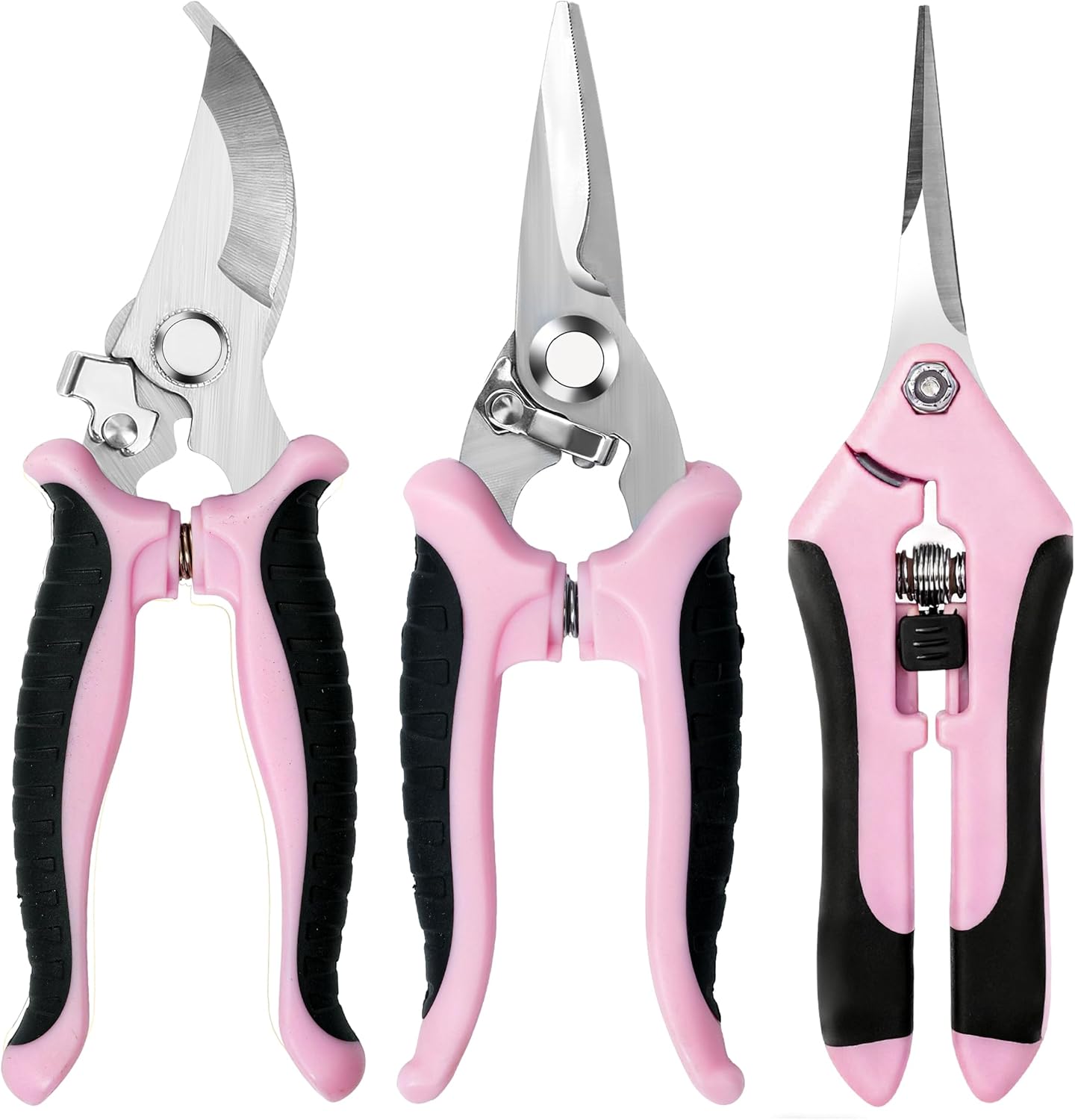 3 Pack Garden Pruning Shears, Stainless Steel Shears, Gardening Shears, Scissors, Garden Clippers, Pruning Snips, Pruning Shears for Gardening Tools (Pink)