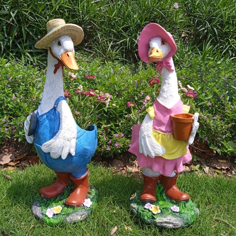 Couple Duck Garden Statue Duck Succulent Plant Flowerpot Goose Flowerpot Indoor and Outdoor Art Decoration Courtyard Terrace Balcony Living Room Office Decoration Festival Gifts