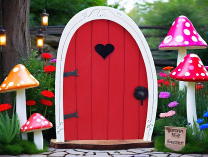 Red Streak Whimsical Miniature Fairy Door - Handcrafted 3D Mini Woodland Portal Tree Accessory for DIY Garden Landscapes, Terrarium Decor & Collector's Fantasy Displays