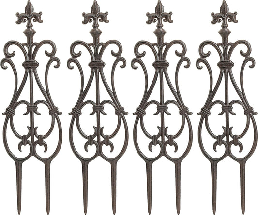 Sungmor Decorative Cast Iron Flower Bed Fence, 28" Tall Vintage Garden Edging Border, 4 Pack Heavy Duty Landscape Picket Fence Panels, Outdoor Plant Support Garden Stake, Victorian Yard Lawn Decor