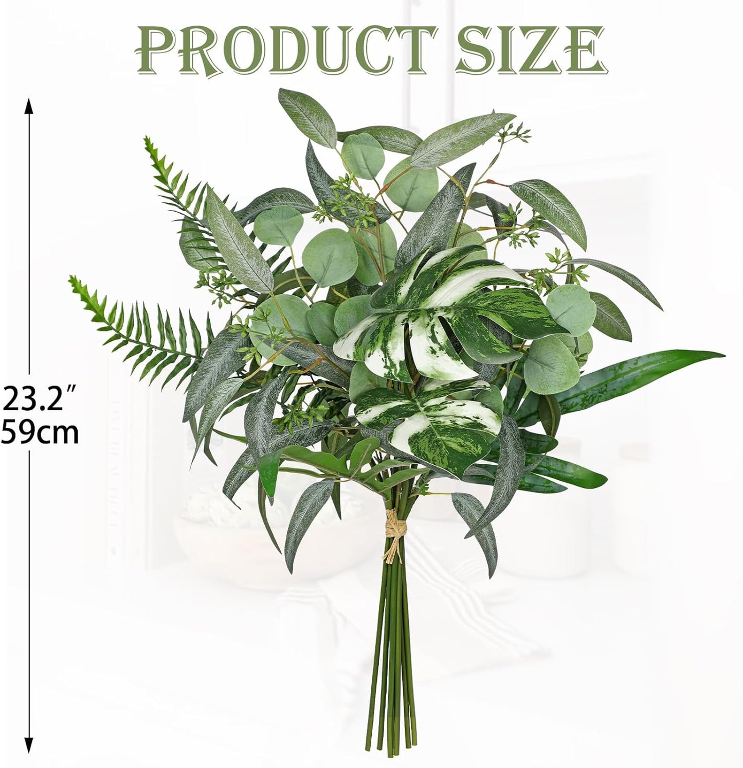 Artificial Greenery Stems Box Set, 5 Kinds Mixed Eucalyptus Leaves Silver Dollar Fern Monstera Leaf Faux Plants Bulk for DIY Bouquets Wedding Floral Arrangements Table Centerpieces Vase Decor