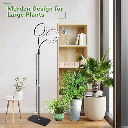 Full Spectrum Grow Light with Stand for Indoor Plants, Floor Plant Light, 3/9/12H Timer, 3 Color Modes, Adjustable Height 16.5–67in, for Large Plants & Home Décor(2 Heads)