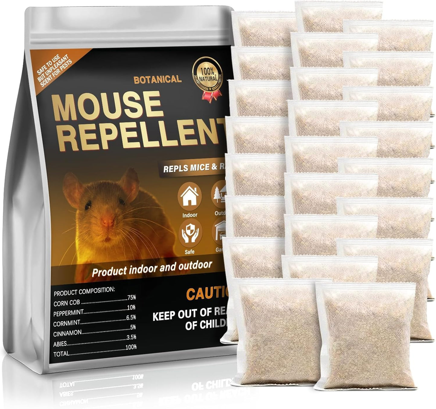 24 Pack Mouse Repellent Pouches with Peppermint Oil - Natural Rodent Deterrent for 24/7 Protection in House, Car, Garage & Attic,Human & Pet Safe.