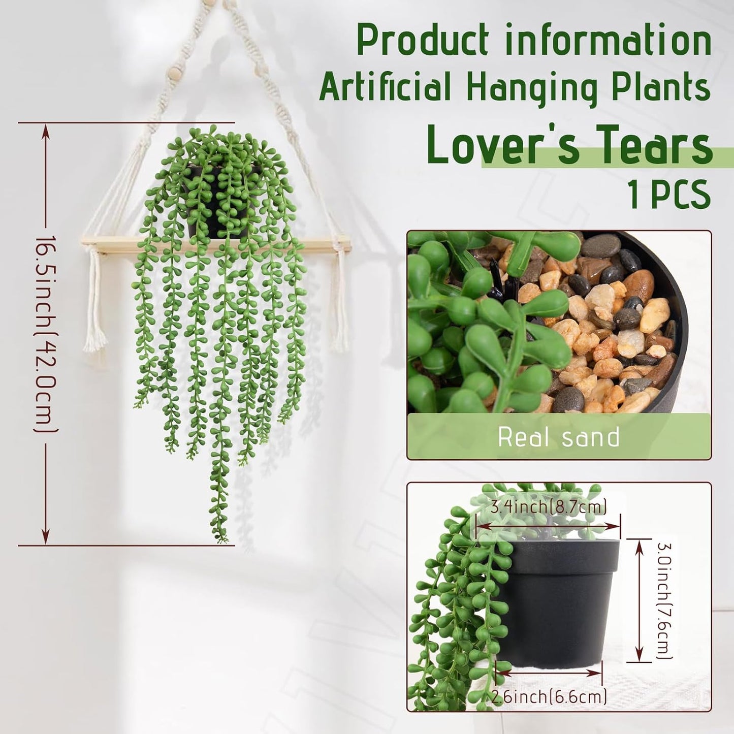 Fake Plants Indoor Artificial String of Pearls Plant in Black Pots, Long - Trail Realistic Green Faux Hanging Succulents Plants for Living Room, Kitchen, Balcony, Garden, Bedroom Decor
