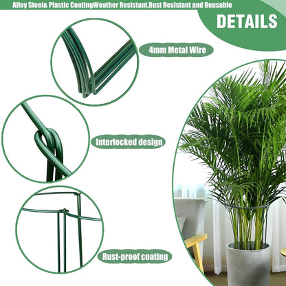 6 Pack Tall Plant Support Stakes, Peony Cages and Supports Large 10" Wide x 24" High Tall Peony Ring Supports, Garden Plant Stakes for Outdoor Plants Rose, Tomato, Hydrangea, Flowers(100 Plant Ties)