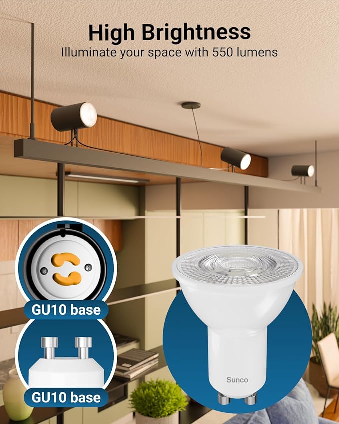 Sunco 24 Pack MR16 LED Bulb, GU10 Dimmable Track Light Bulbs, 5.5W=50W, 3000K Warm White, 550 LM, 25000 Lifetime Hours UL