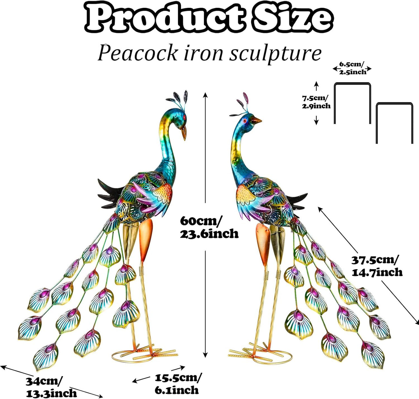 XONOR Metal Peacock Garden Statues Peacock Yard Art Outdoor Sculptures for Home Patio Lawn Backyard Décor, Set of 2 (Peacock)