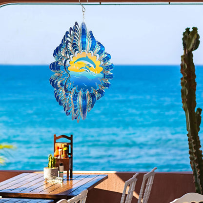 Animated Dolphin Wind Spinner | 3D Holographic Stainless Steel Kinetic Wind Spinners, Magical Dolphins Leaping Illusion, Outdoor Yard Art Garden Decor, Gift for Ocean Lover